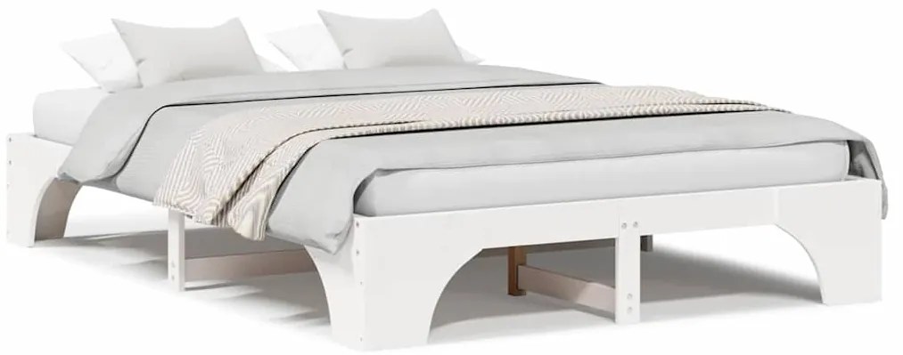 Cama Branca 160x200 cm de Madeira de Pinho Maciça