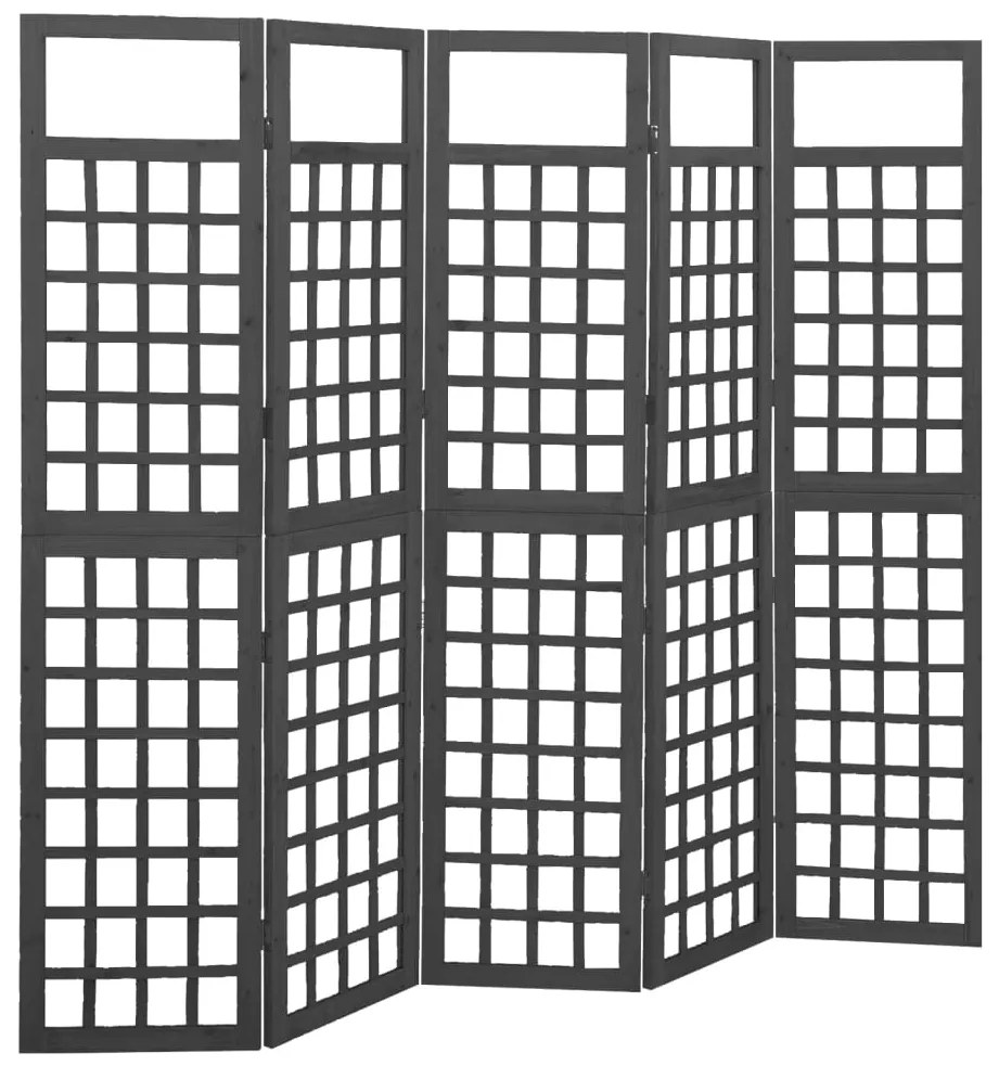 Biombo/treliça 5 painéis abeto maciço 201,5x180 cm preto