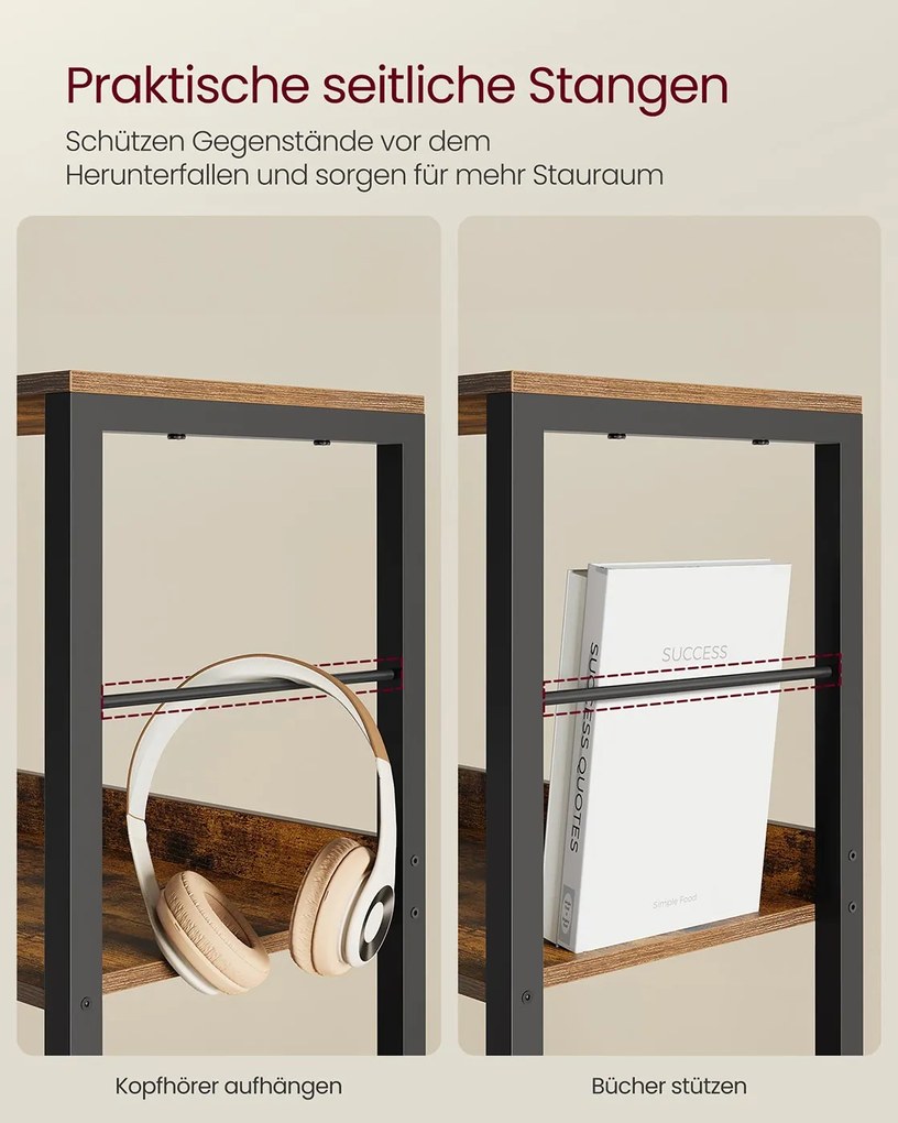 Estante com 6 prateleiras e painéis traseiros em design industrial 30 x 60 x 178 cm Castanho vintage + Preto