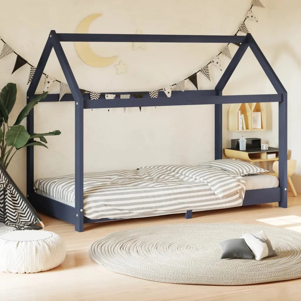 283352 vidaXL Estrutura de cama para crianças 70x140 cm pinho maciço cinzento