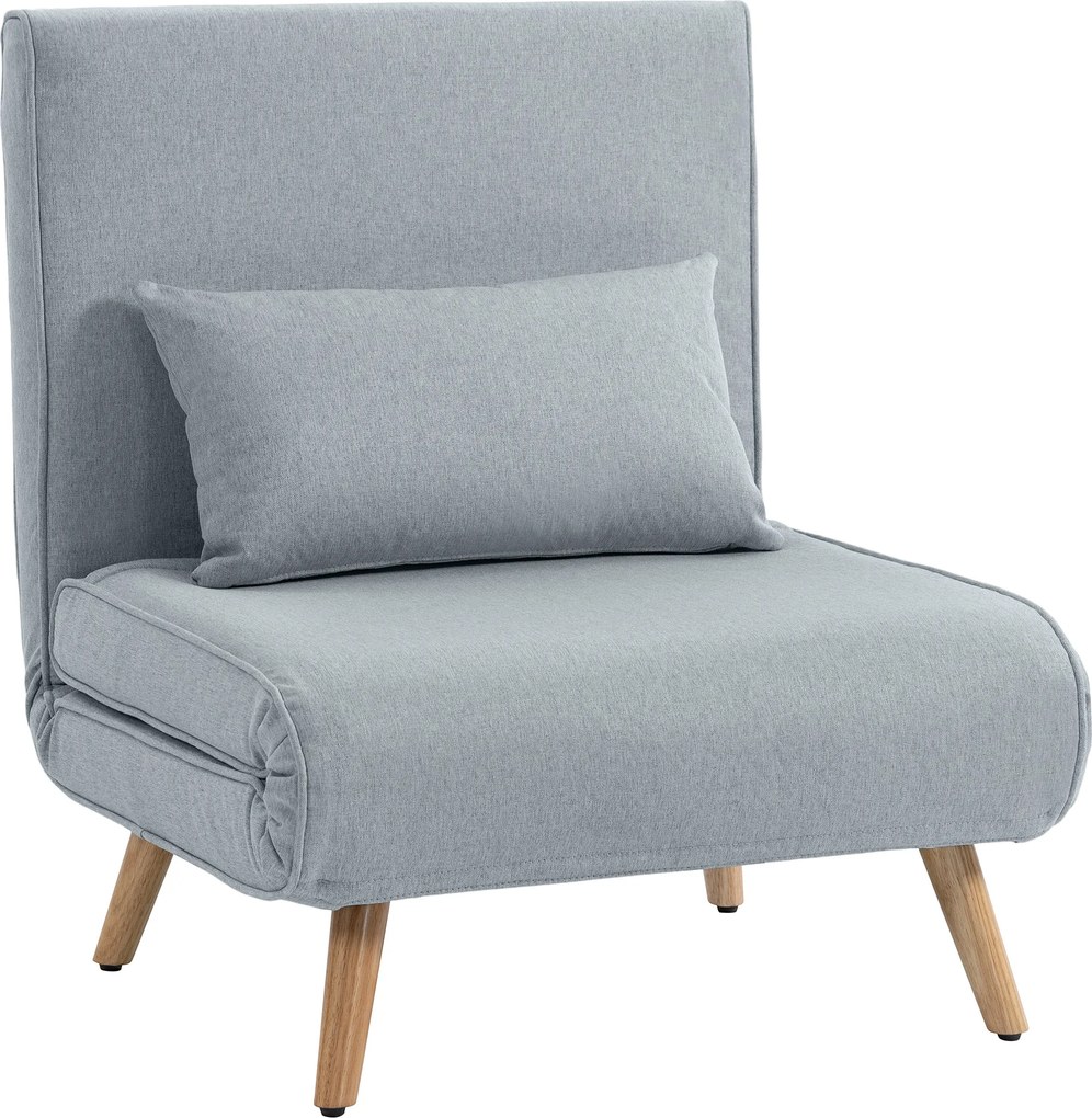 HOMCOM Poltrona chaise conversível 3 em 1, cama/poltrona 1 lugar, encosto 5 posições, tecido com almofada, cinza | Aosom Portugal