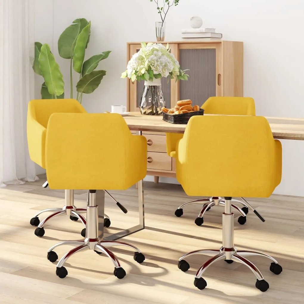 vidaXL Cadeiras de jantar giratórias 4 pcs tecido amarelo