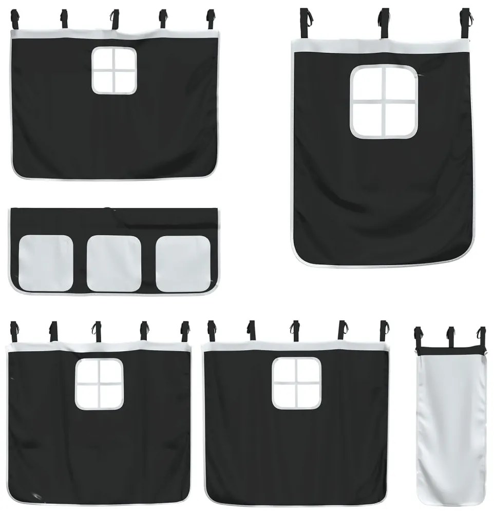 Beliche com cortinas 90x190 cm pinho maciço branco e preto