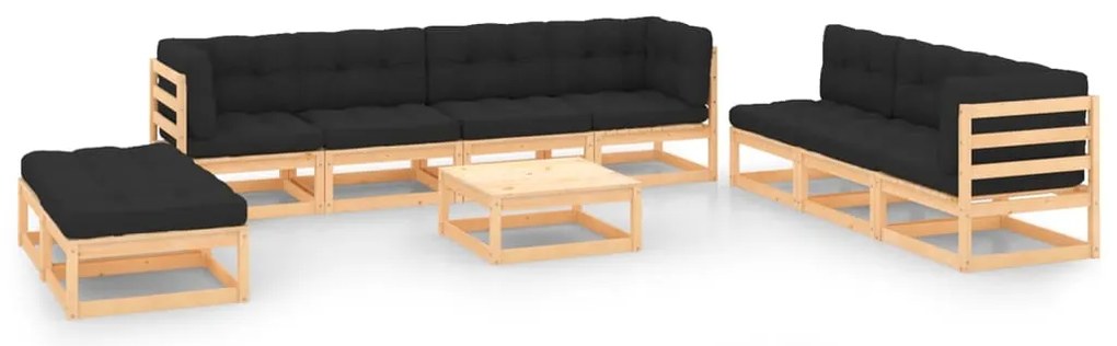 10 pcs conjunto lounge de jardim c/ almofadões pinho maciço