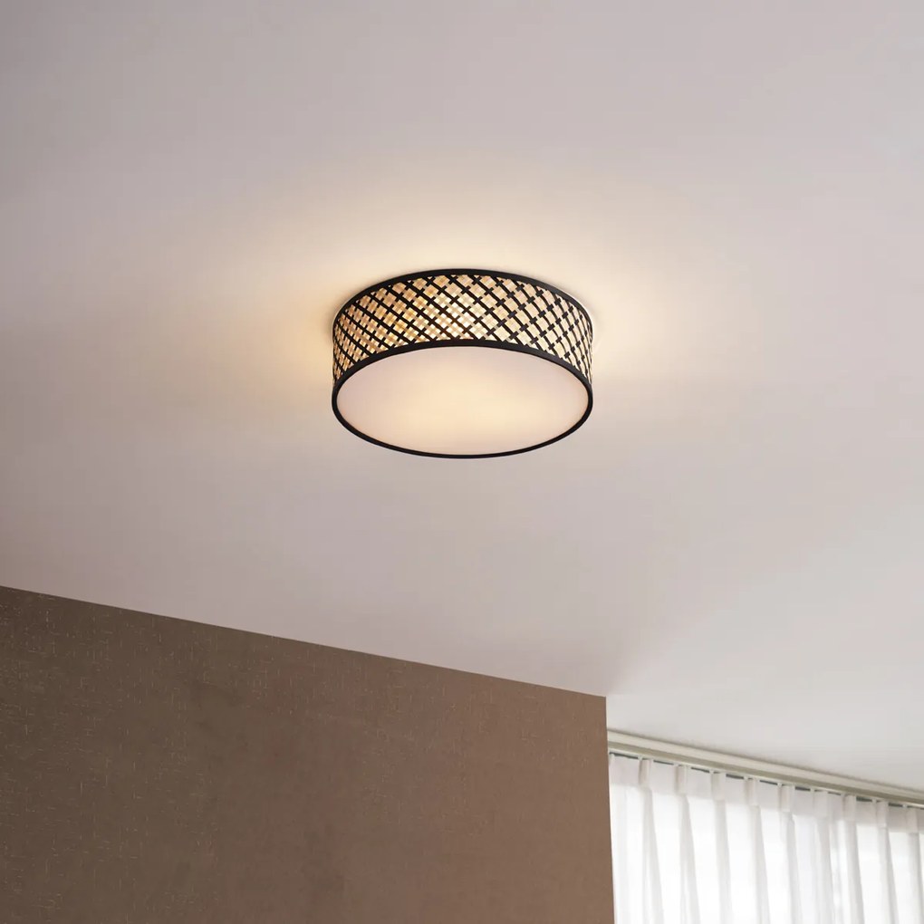 Candeeiro de teto oriental em rotang com estrutura preta 40cm - Tremmo