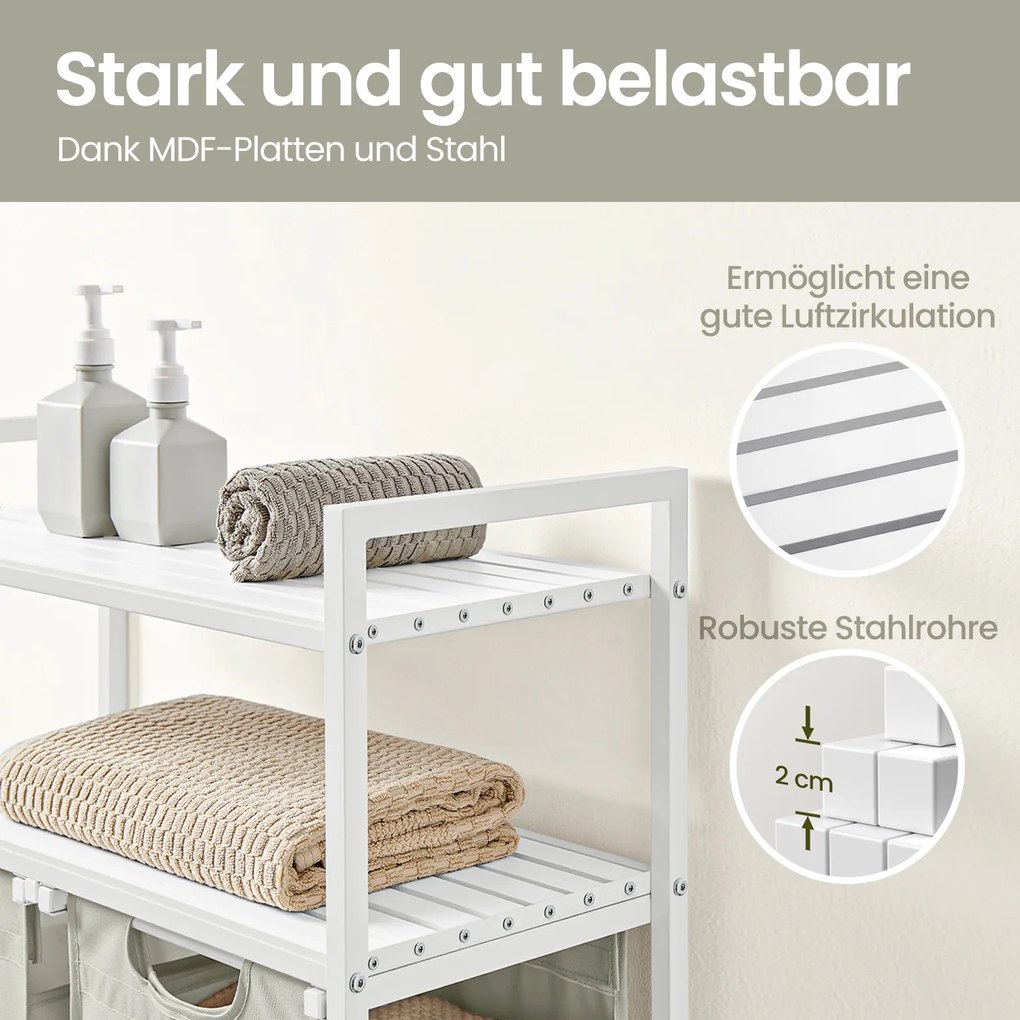 Cesto para roupa suja com 2 compartimentos com 2 prateleiras, saco removível e extraível 73 x 33 x 92 cm Branco