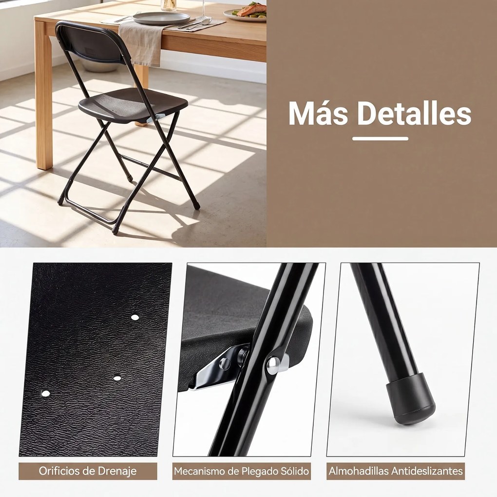 Conjunto de 4 Cadeiras de Jantar Dobráveis (MESA NÃO INCLUIDA), 44 x 49 x 80 cm, Encosto Inclinado, Preto