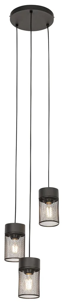 Candeeiro de suspensão industrial preto 3 luzes - Jim