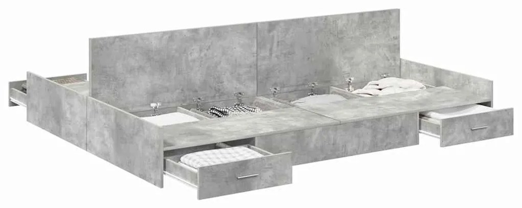 Estrado de cama com arrumação Cinzento cimento 140 x 190 cm