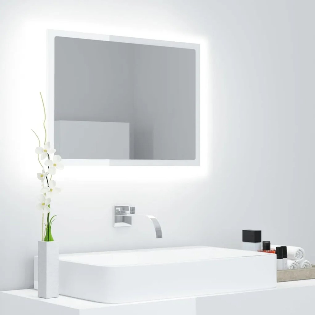 vidaXL Espelho casa banho c/ LED 60x8,5x37cm acrílico branco brilhante