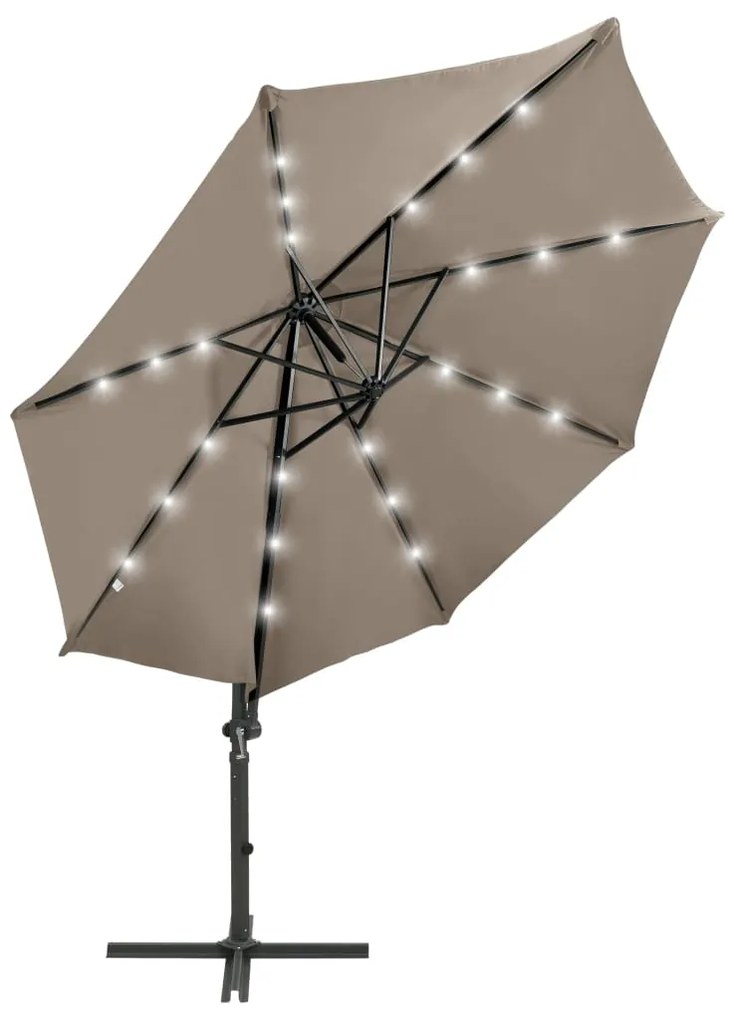Guarda-sol jardim c/ poste e luzes LED 300 cm cinza-acastanhado