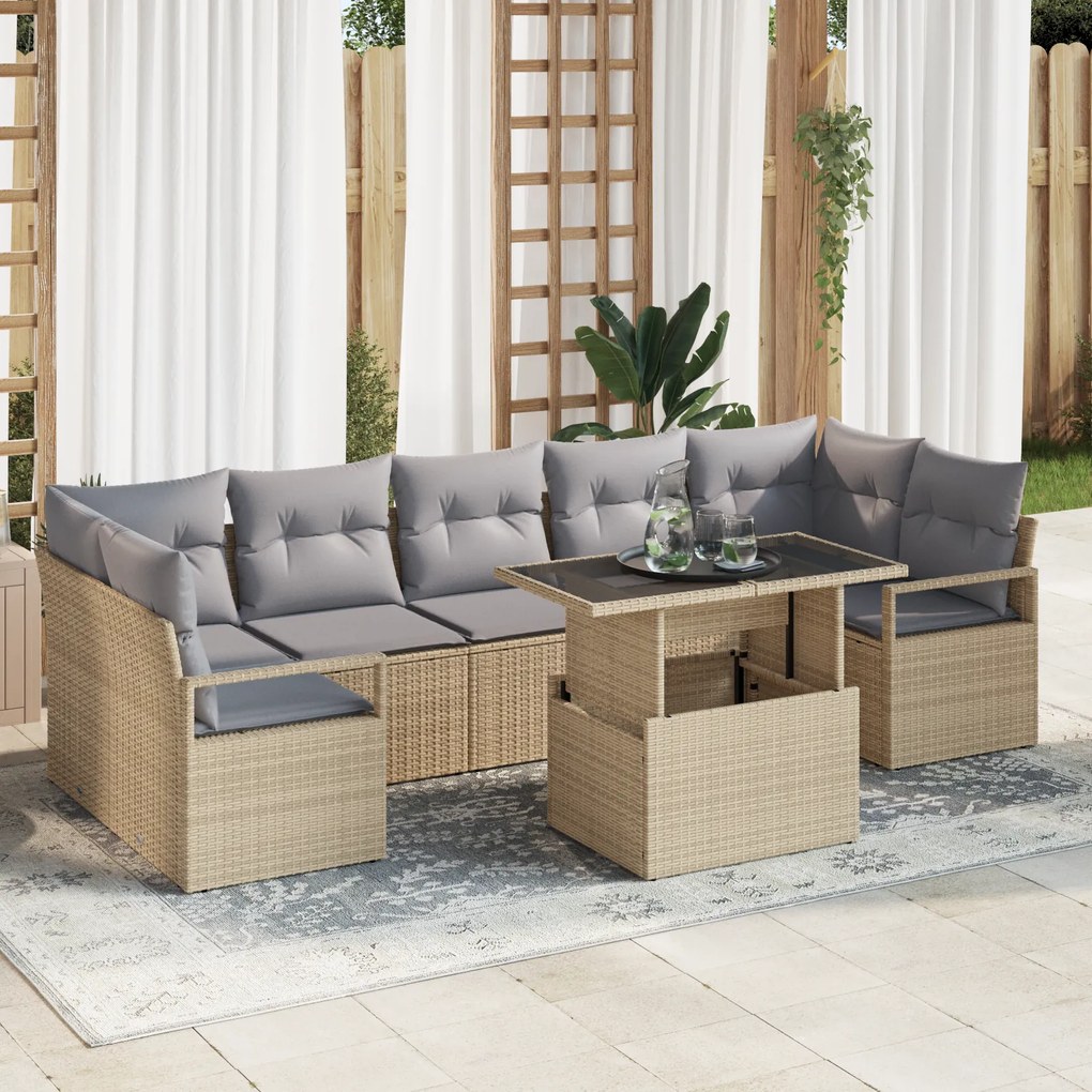 Conjunto de Sofá de Jardim vidaXL com Almofadas Bege Rattan Polietilen