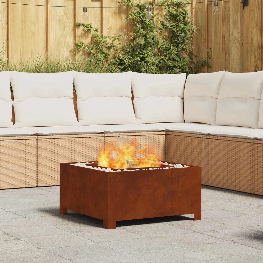 vidaXL Fire Pit Castanho 60 x 60 x 30 cm Aço resistente às intempéries