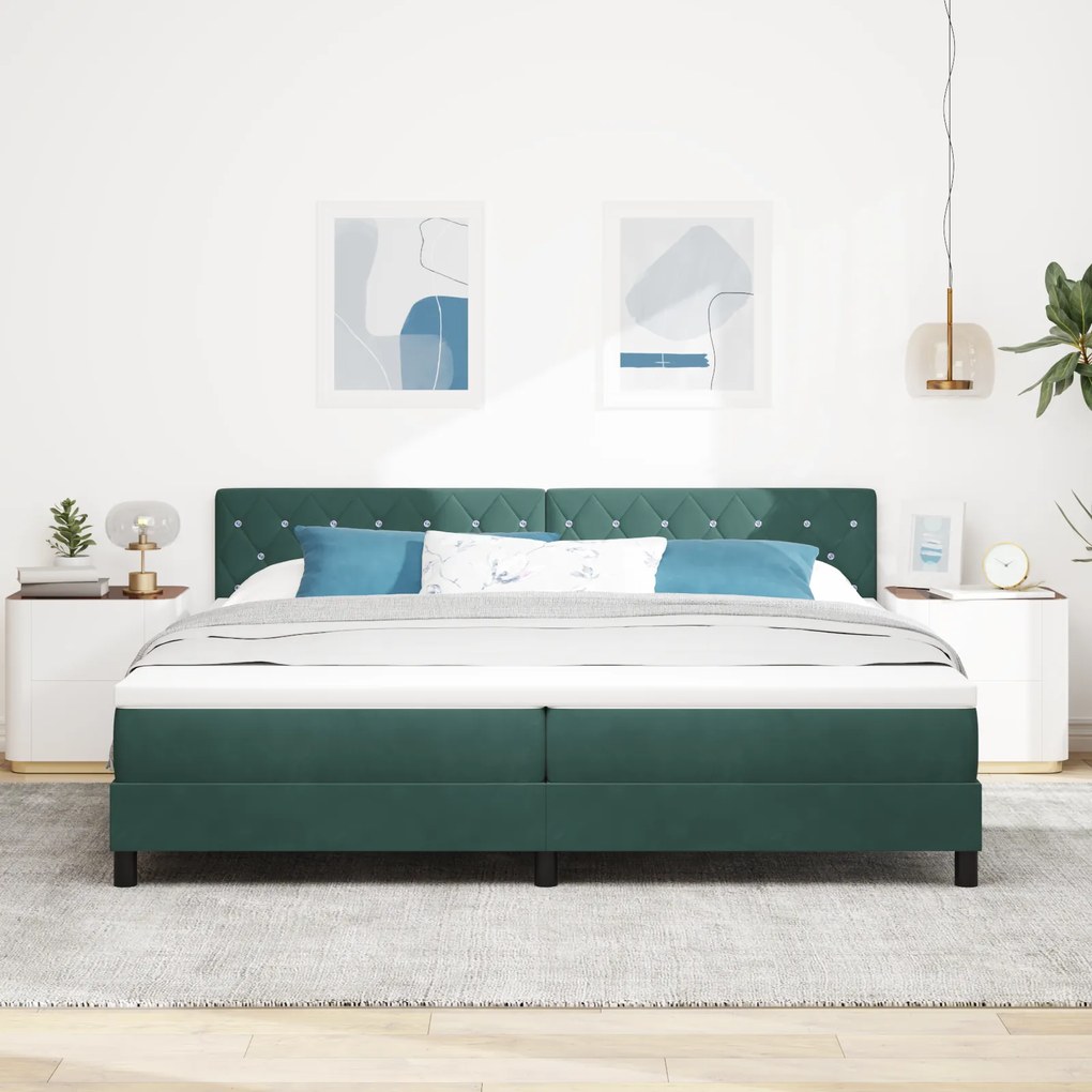 Cama Box Spring com Colchão verde escuro 200x200 cm de Veludo