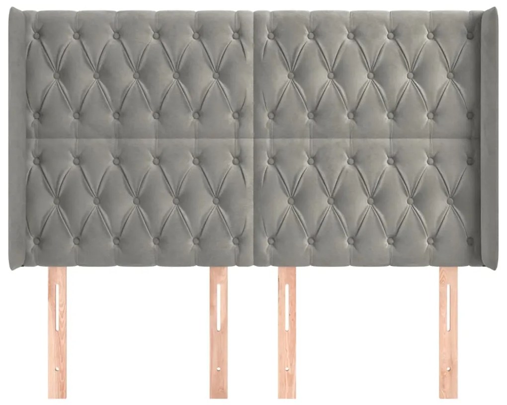 Cabeceira cama c/ abas veludo 147x16x118/128 cm cinzento-claro