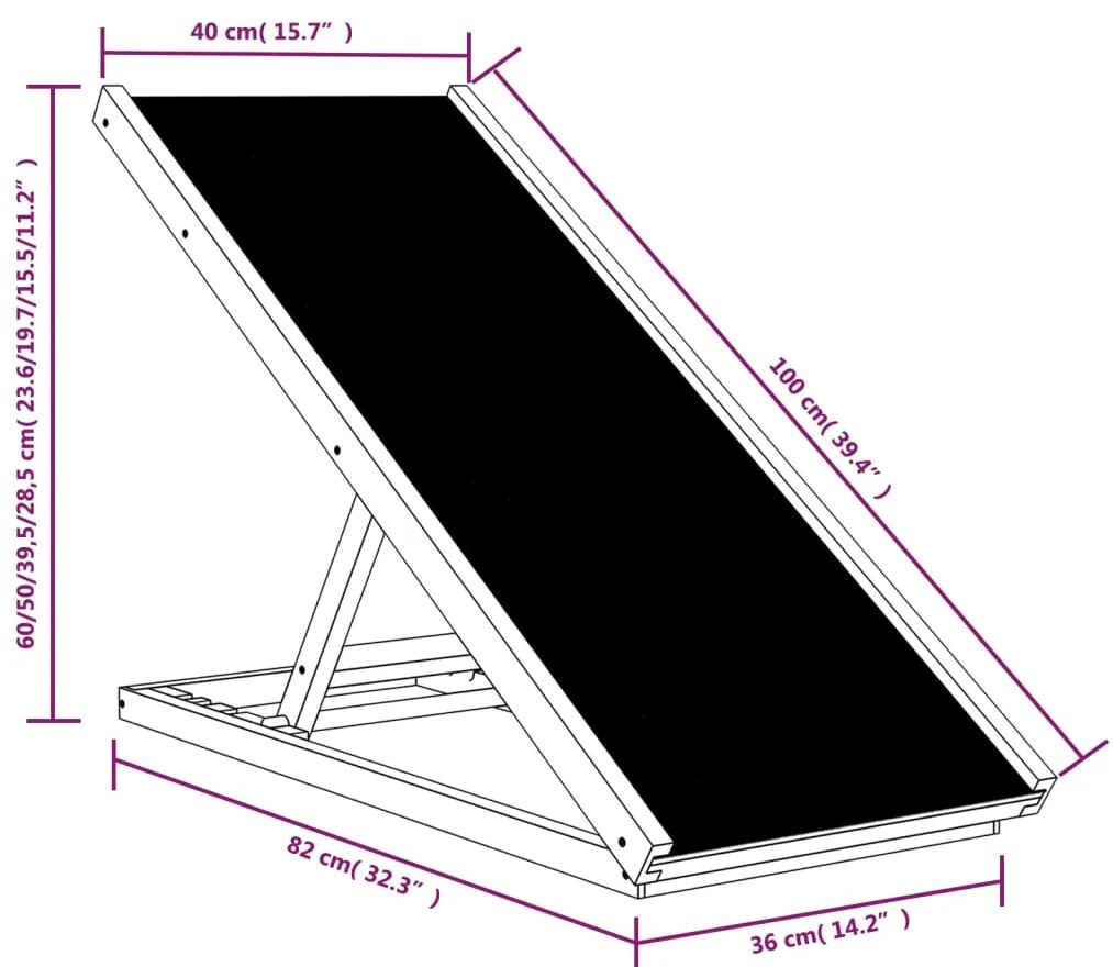 Rampa para cães 100x40 cm madeira de abeto maciça cinzento