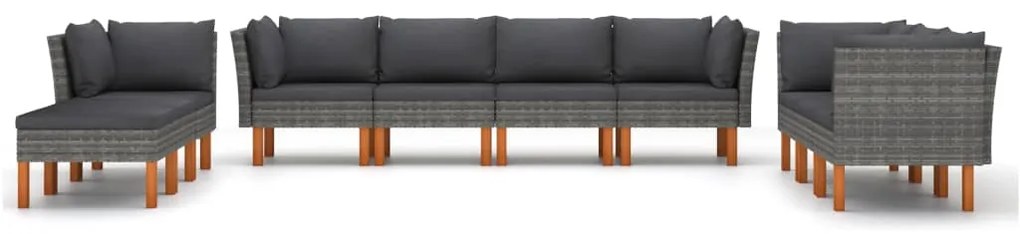 10 pcs conjunto lounge de jardim c/ almofadões vime PE cinzento