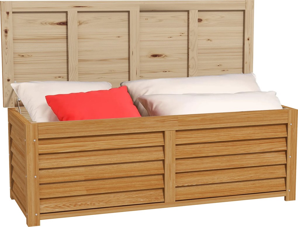 Caixa de arrumação exterior para jardim, de 176 L, em madeira, com pega, 130 x 50 x 45 cm castanho