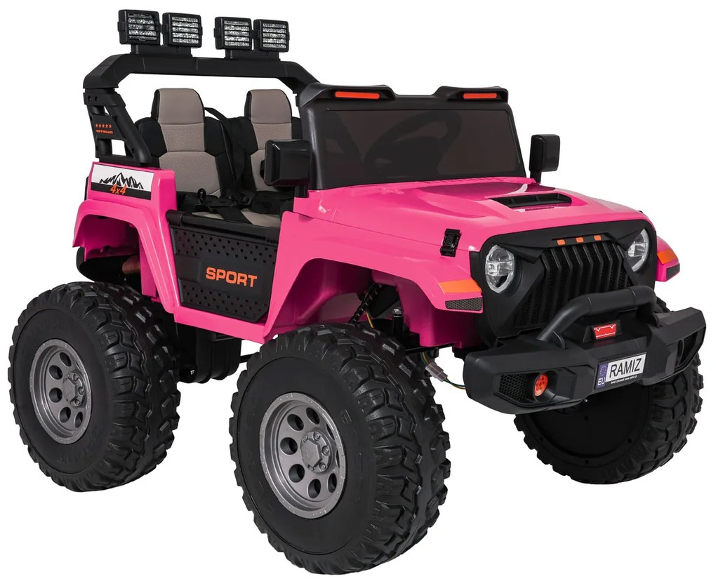 Carro elétrico para Crianças 2 Lugares Extreme Sport 4x4 24V Pneus Espuma EVA, assento couro ecológico Rosa