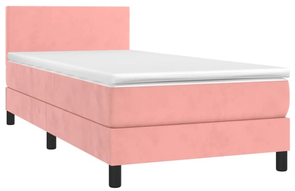 Cama box spring c/ colchão/LED 100x200 cm veludo rosa