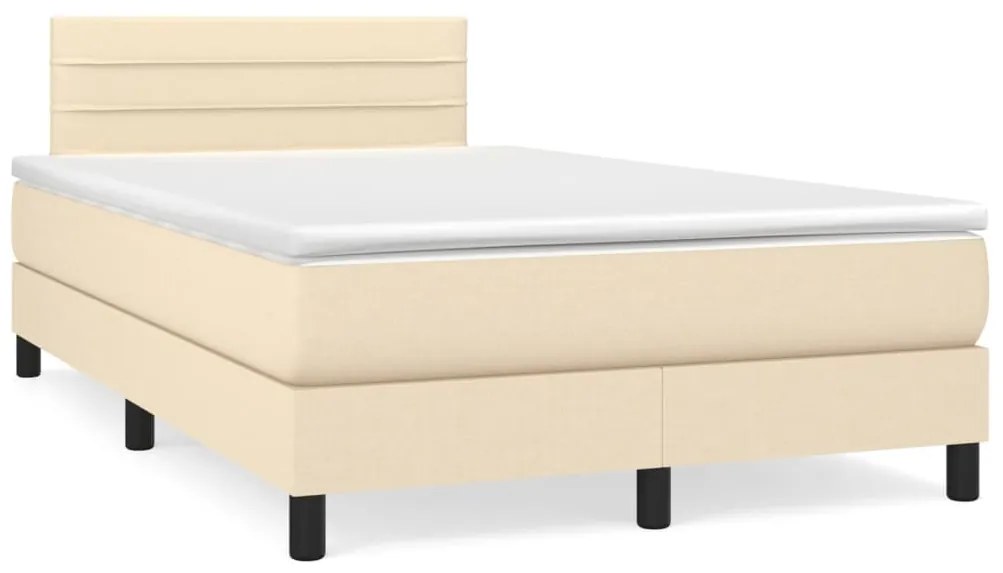 Cama box spring c/ colchão e LED 120x190 cm tecido cor creme