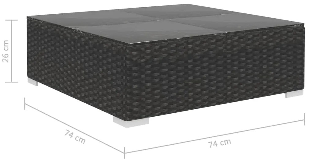 9 pcs conjunto lounge de jardim c/ almofadões vime PE preto