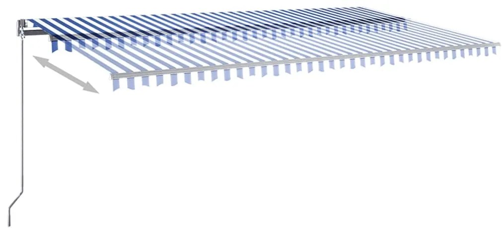 Toldo autom. c/ LED e sensor de vento 600x350 cm azul/branco
