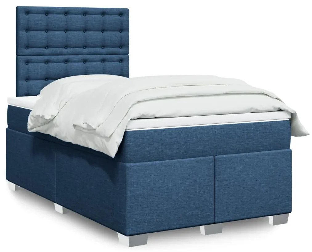 Cama boxspring com colchão 120x190 cm tecido azul