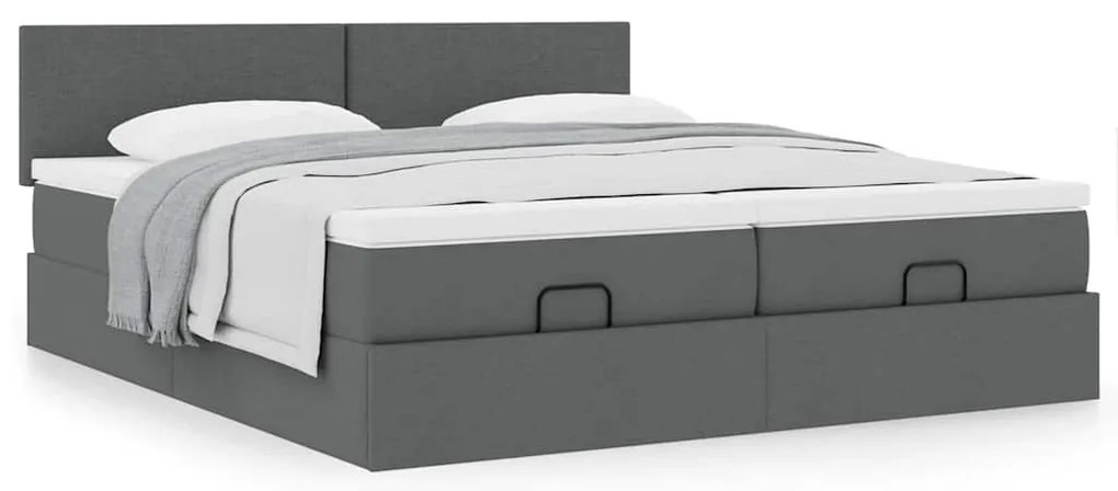 Estrutura de cama otomana com colchões tecido cinzento escuro
