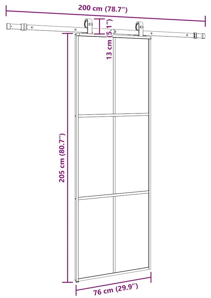 Porta deslizante c/ conj. ferragens 76x205cm vidro ESG preto