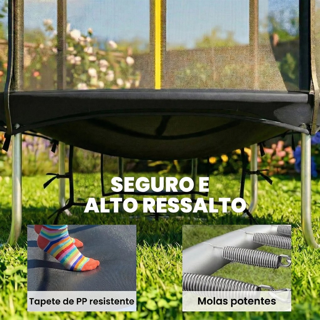 Trampolim para Crianças Exterior Ø183 cm com Rede de Segurança Escada de 2 Degraus Cobertura de Molas Saco de Armazenamento Preto
