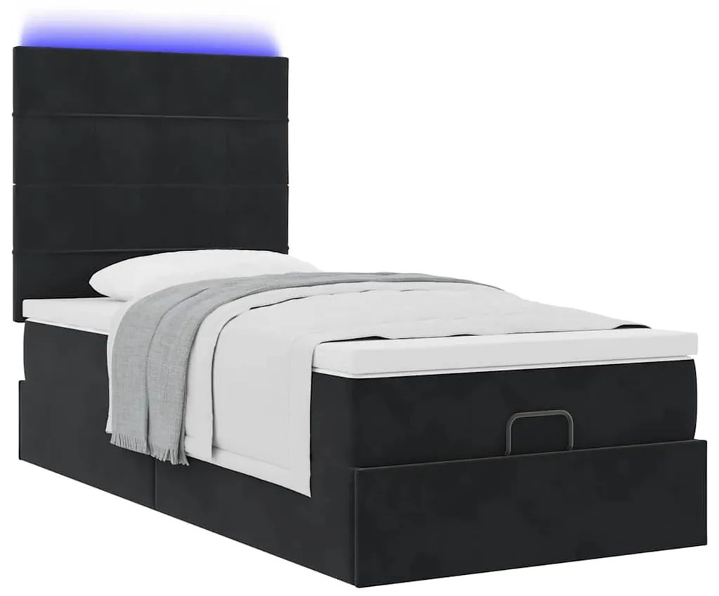 Estrutura de cama otomana com colchões preto veludo