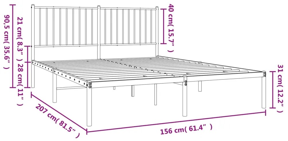 Estrutura de cama em metal com cabeceira 150x200 cm preto