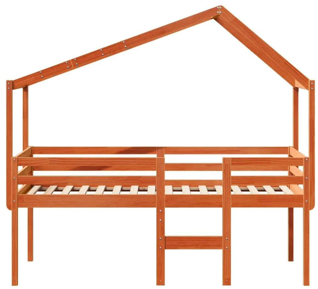 Cama alta com telhado 90x190 cm pinho maciço castanho-mel