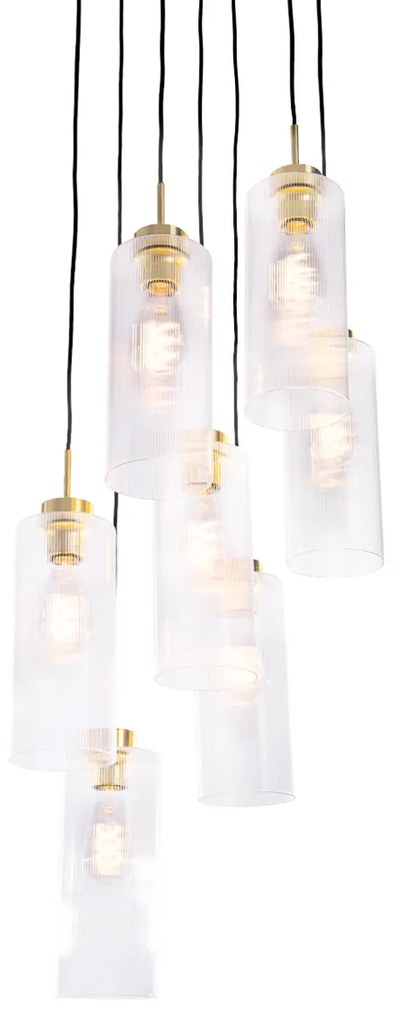 Candeeiro de suspensão Art Déco dourado com vidro 7-luzes - Laura