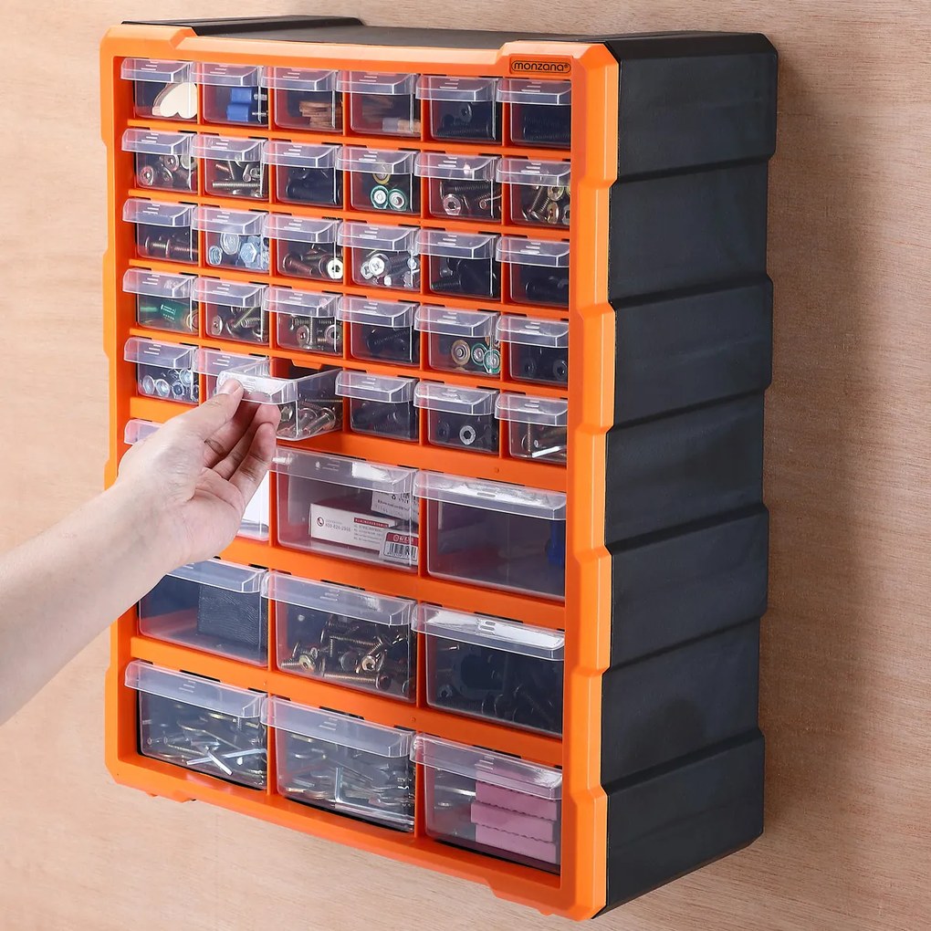Organizador com 78 compartimentos para pequenas peças 47,5 x 38 x 16 cm Laranja + Cinzento