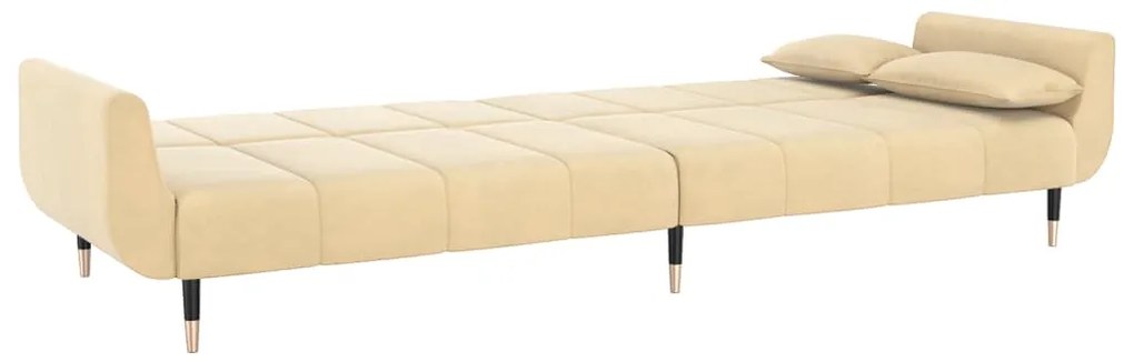 Sofá-cama 2 lugares com duas almofadas veludo cor creme