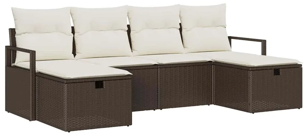 Conjunto de sofá de jardim com 6 peças da , almofadas marrons em ratta