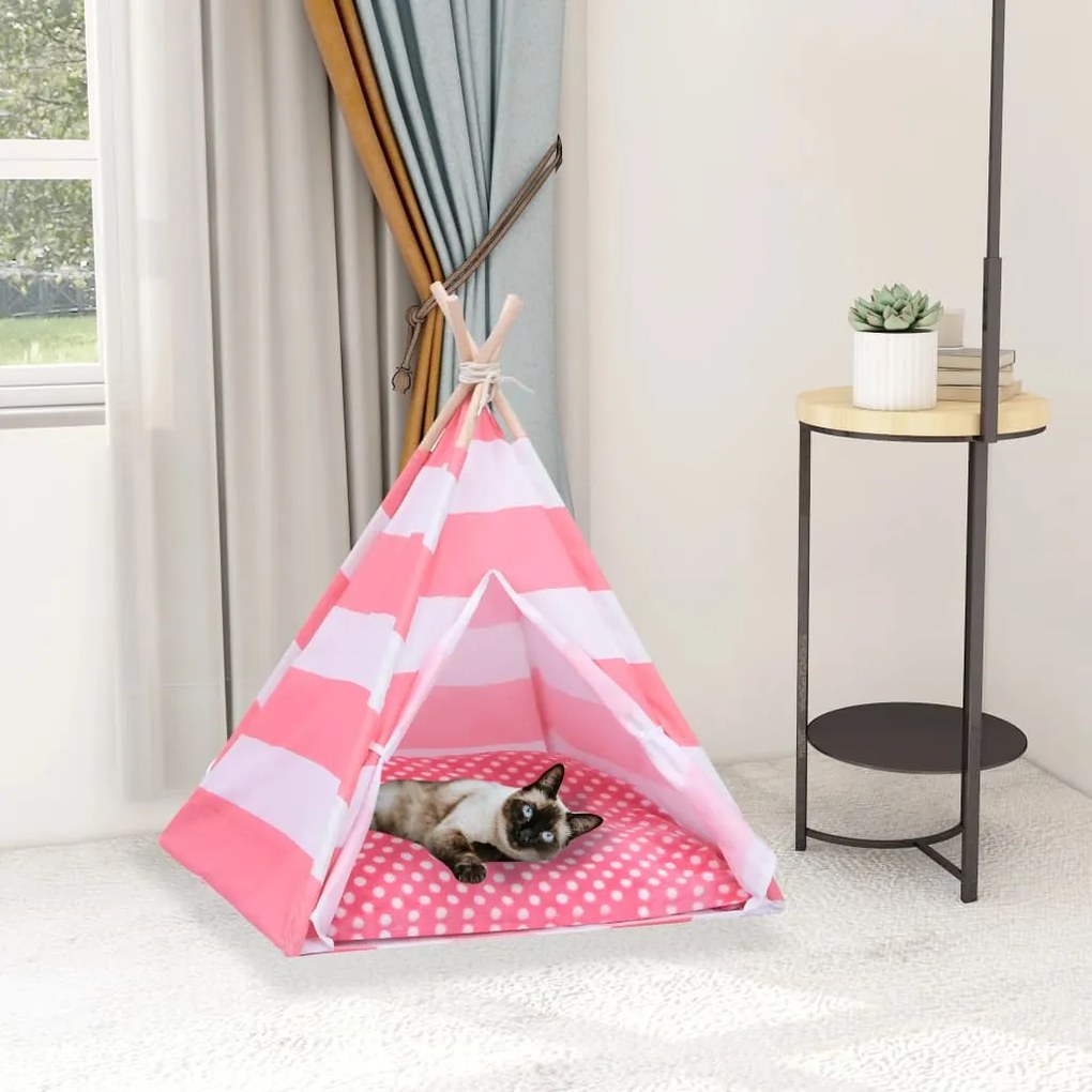 vidaXL Tenda teepee gatos c/ saco 60x60x70 cm pele de pêssego riscas