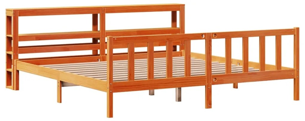 Estrutura cama c/ cabeceira 200x200cm pinho maciço castanho-mel
