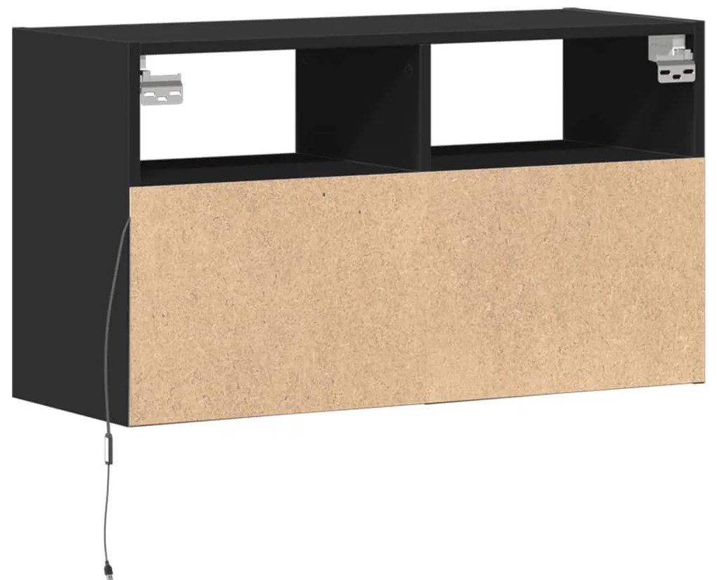 Móvel de parede para TV com luzes LED 80x31x45 cm preto