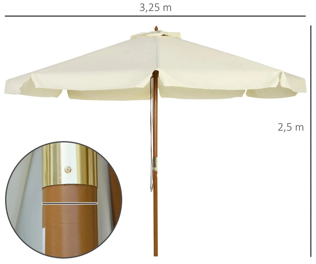 Guarda-Sol de Jardim Cannes – Ø325x250 cm – Creme – Madeira com Teto V
