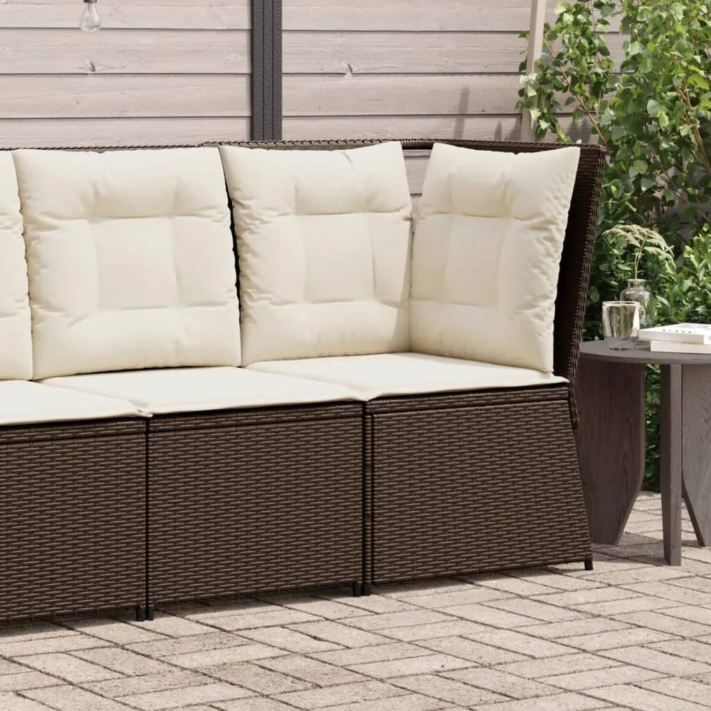 vidaXL Sofá de canto para jardim com almofadões vime PE castanho