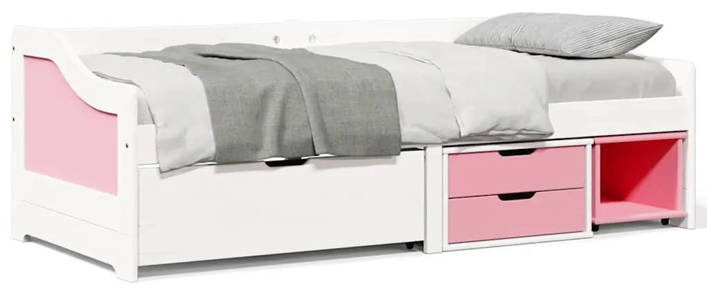 Sofá-cama com 3 gavetas sem colchão 90x200 cm IRUN branco&amp;rosa