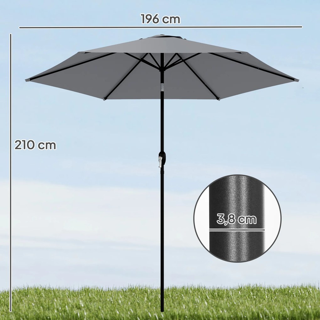 Guarda-sol redondo de exterior para jardim, 2 m, inclinável a 30°, manivela, mastro em alumínio, lona de 180 g/m², proteção UV, cinzento escuro