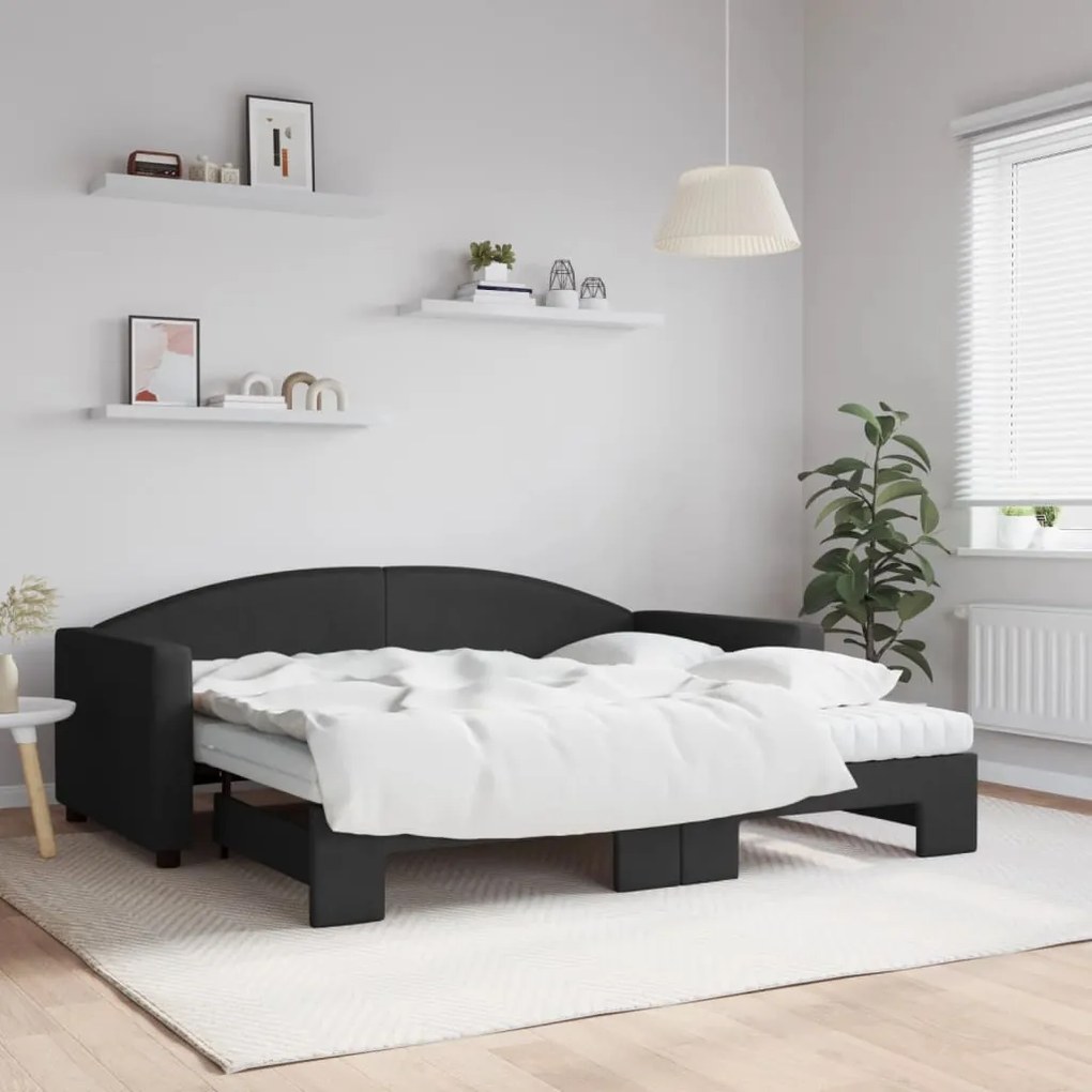 vidaXL Sofá-cama com gavetão e colchões 90x190 cm tecido preto
