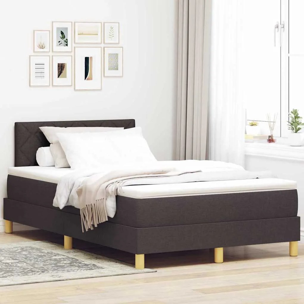 vidaXL Cama Box Spring LED com led Marrom Escuro 120 x 200 cm tecido