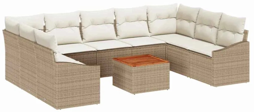 Conjunto de sofá de jardim com 10 peças e almofadas bege de rattan sin