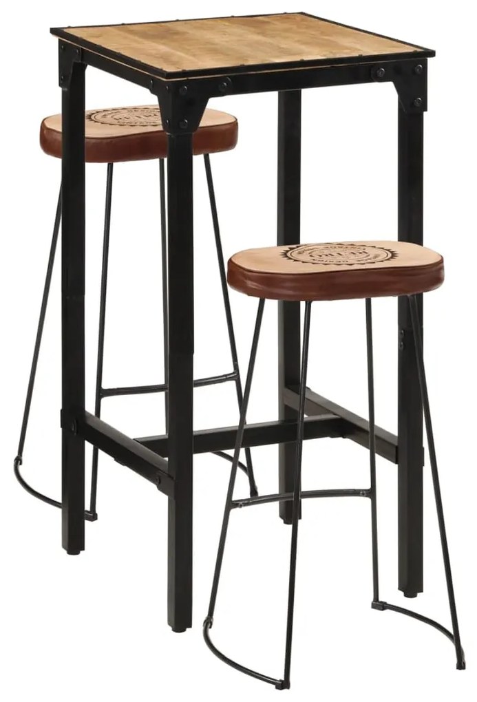 3 pcs conj. de bar madeira de mangueira áspera maciça e metal