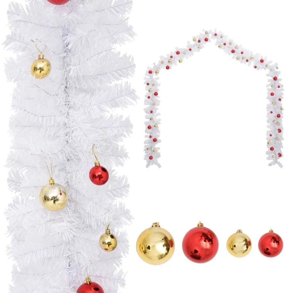 Grinalda de Natal decorada com enfeites 10 m branco
